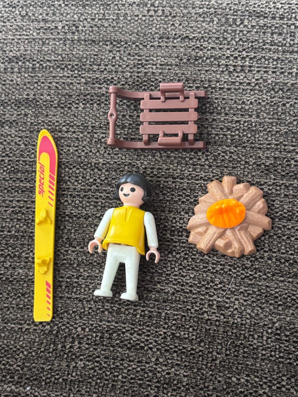 Vintage Playmobile Lot Includes Geobra Girl Figure Sled Campfire and 1 Ski